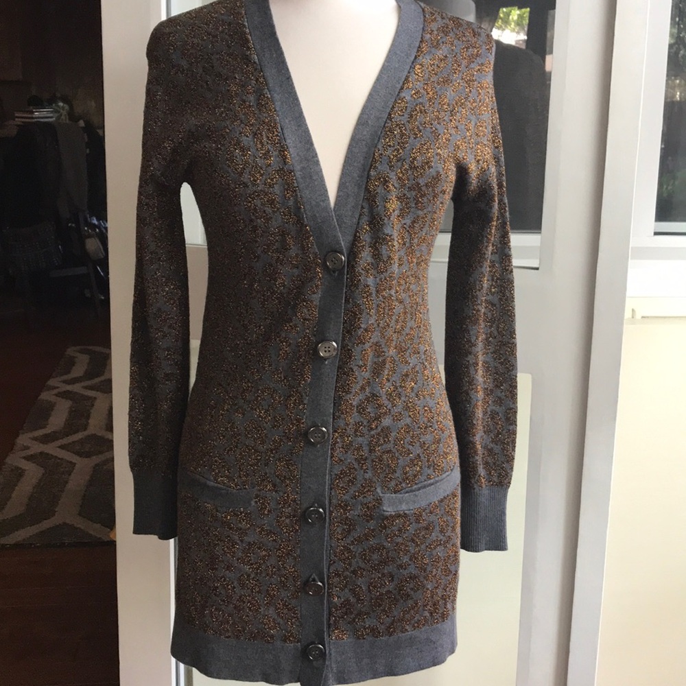 Leopard Cardigan Metallic on Grey Festive